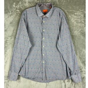 Tallia Mens XXL Blue Geometric Square Print Long Sleeve Cotton Button Down Shirt